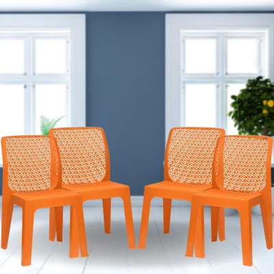 ITALICA Oxy Stackable Plastic Chair Set/Plastic Chair For Home/Sturdy Structure/ Plastic Outdoor Chair(Orange, Set of 4, Pre-assembled)