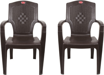 SRI GAYATHRI POLYMERS Comfortable Seating for Home & Living Room | Matt & Gloss Pattern Plastic Outdoor Chair(BROWN, Set of 2, Pre-assembled)