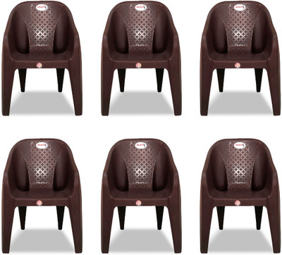 ARLAVYA Mario Model for Home, Garden, Office, Cafeteria Plastic Outdoor Chair(Brown, Set of 6, Pre-assembled)