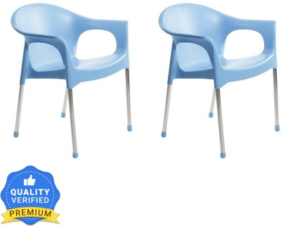 cello Metallo Palstic Set Of 2 Chairs,Blue Plastic Cafeteria Chair(Blue, Pre-assembled)