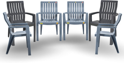 ITALICA Spine Care Plastic Chair/Glossy Finish Chair for Home/Perfect for Work & Study/ Plastic Outdoor Chair(Grey, Set of 6, Pre-assembled)