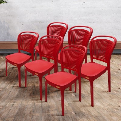 Furniture Yard Mango Salsa Plastic Chair/Stackable Plastic Chair/Strong & Sturdy Structure/ Plastic Outdoor Chair(Red, Set of 6, Pre-assembled)