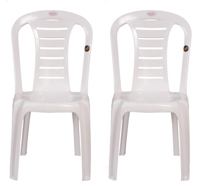 Petals Leo Stylish Heavy Duty | Stackable | Armless | for Garden and cafeteria Plastic Outdoor Chair(White, Set of 2, Pre-assembled)