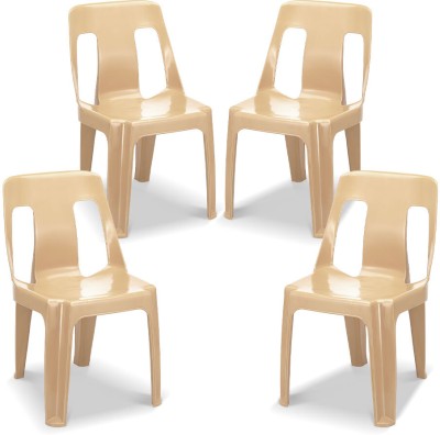 MAHARAJA Bahubali Stylish Heavy Duty | Stackable | Armless | for Garden and cafeteria Plastic Cafeteria Chair(Beige, Set of 4, Pre-assembled)