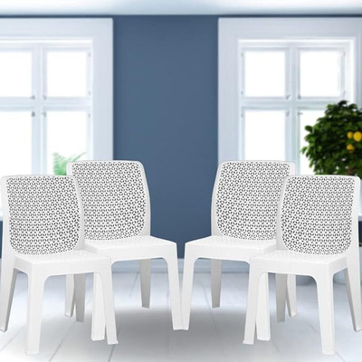 COMFORT Creation Oxy Plastic Chair for Home/Glossy Finish Chair for Office/Dining Room, Kitchen Plastic Outdoor Chair(White, Set of 4, Pre-assembled)