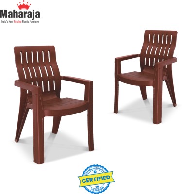 MAHARAJA Fortuner for Home, Office | Comfortable, ArmRest | Bearing Capacity upto 200Kg Plastic Outdoor Chair(Brown, Set of 2, Pre-assembled)
