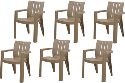 Supreme Furniture Kent Plastic with Arm Chair-Dark Beige-6 Plastic Outdoor Chair(DARK BEIGE, Set of 6, Pre-assembled)