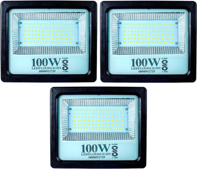 PE 100W BIS Approved PC Body LED Flood Halogen Light With 2 Year Warranty - Pack of 3 Flood Light Outdoor Lamp(White)