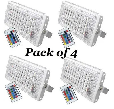 BLEXO 50W RGB Lens Focus Brick Light with Remote (Pack of 4) Flood Light Outdoor Lamp(Multicolor)