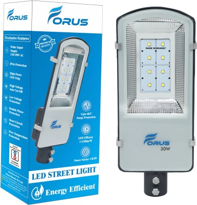 FORUS 30W LED Street Light | Highest Lumens-210 lm/W |10 Years Warranty | BIS Approved | IP-66 Waterproof | Outdoor Road Light | Made in Bharat | Cool White Pack of 1PC (Aluminium) Flood Light Outdoor Lamp(Grey)