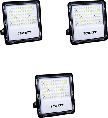 8m lights ®70 Watt LED Flood Light | Cool White,6500K | IP66 Water proof Outdoor Light | Aluminium PDC Housing |Reflector & Clear Optics Pack of 3 Gate Light Outdoor Lamp(White)