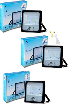 D'Mak 50w Sensor Led Flood Light Grey body Pack of 3 Flood Light Outdoor Lamp(White)