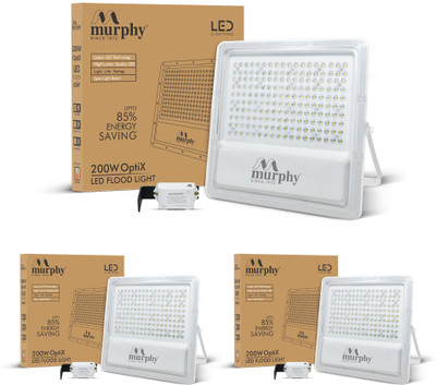 MURPHY Lens Model 200W LED Waterproof with Auto On/Off Day Night Light Sensor Flood Light : Pack of 3 (Cool White BIS Approved) Flood Light Outdoor Lamp(White)