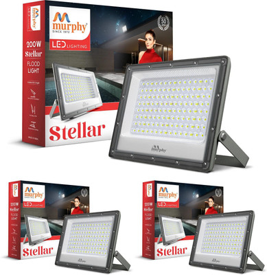 MURPHY Stellar 200W LED Flood Light | Ultra-Bright 6500K Cool White | IP66 Waterproof | High Lumen Outdoor Security Light for Factory, Sports Ground (Pack of 3) Flood Light Outdoor Lamp(White)