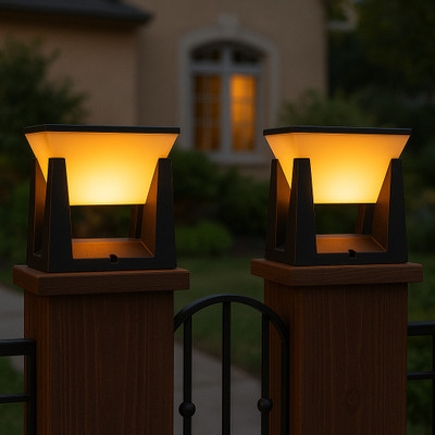 GAUVIK Modern LED Gate Pillar Light for Outdoor | Waterproof Warm White Post Top Lamp | Pack of 2 | Rust-Proof Metal Frame with Acrylic Diffuser for Main Gate, Garden & Entrance Gate Light Outdoor Lamp(Grey)