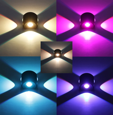 ots lights 12W 4 Way RGB Auto Color Changing 7 Colors Outdoor Waterproof Exterior Wall Light Fixture Lamp (Up-Down-Left-Right) Gate Light Outdoor Lamp(Black)