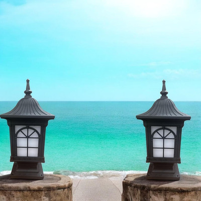 Guize Waterproof Black Hut Design Outdoor Gate Light for Pillar and Boundary Wall – Black Finish (Bulbnot Incl.) (2 Piece) Gate Light Outdoor Lamp(Black)