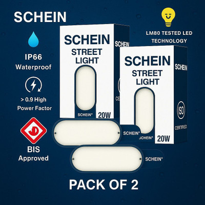 SCHEIN 20W LED Street Light | Pack of 2 | BIS Approved | IP66 Waterproof | ISO Certified | Cool White | Energy Saver | Durable Outdoor Lamp | Model SHSL-20W Street Light Outdoor Lamp(White)