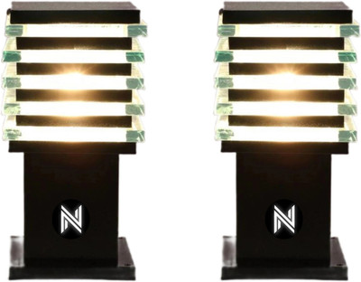 NEXLO (METAL,GLASS) (Pack of 2 ) ICE CUBE Gate Light Outdoor Lamp(Black)