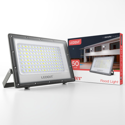 LEDDIT Aluminium 50W Waterproof Outdoor LED Floodlight with Droplet Lens Diffuser | Halogen for Garage, Parking (Cool White) - Pack of 1 | Short Circuit & Surge Protection with IP66 Rating Flood Light Outdoor Lamp(White)