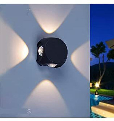 GLINTAC 4 Way Round Ball Outdoor LED Black Body Outdoor Waterproof IP65 Exterior Wall Step Light Fixture Waterproof Lamp (Warm White) (( 4x3W = 12 Watts) 4 Ray)_3 Post Light Outdoor Lamp(Yellow)