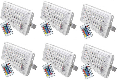 spark world Pack of 6 - 50 Watt Brick Ultra Bright lens Led Flood Light (RGB 50W) Flood Light Outdoor Lamp(Multicolor)