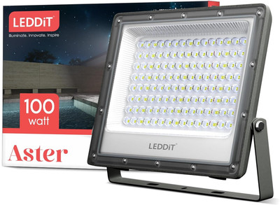 LEDDIT Aluminium 100W Waterproof Outdoor LED Floodlight with Droplet Lens Diffuser | Halogen for Garage, Parking (Cool White) - Pack of 1 | Short Circuit & Surge Protection with IP66 Rating Flood Light Outdoor Lamp(White)