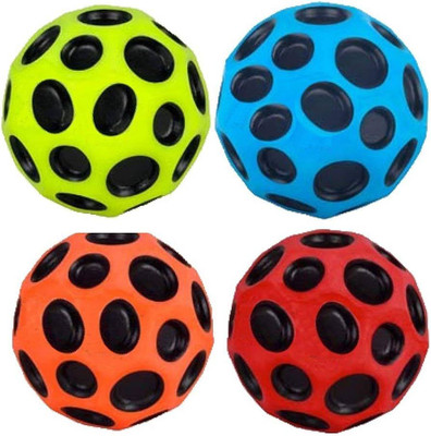 CrazyBuy Bouncing Moon Ball for Kids with Soft Rubber Bounce Ball Set (Pack of 4)(Multicolor)