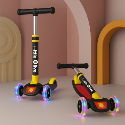 Little Olive Tikes New Adjustable Scooter with LED Lights, Foldable Design, Extra Wide Brakes(Multicolor)
