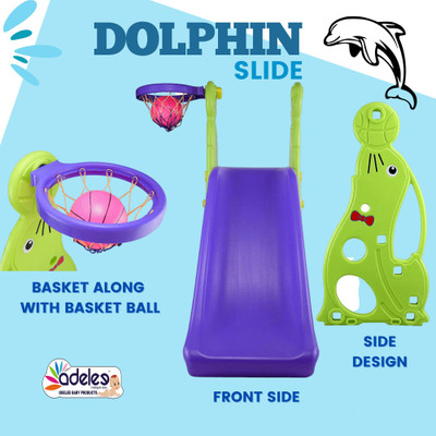 ODELEE Baby Slide - Garden Slide in Dolphin Shape Along with One Basketball for Kids(Multicolor)