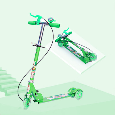 Keekos Scooter for Kids 3 Wheeler Foldable Kick Skating Cycle with Brake Bell LED-Wheel(Green)