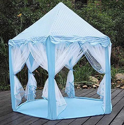 BabyGo Prince Princess Castle Theme Play Tent with Mosquito Net Design for Kids (Blue)(Blue)