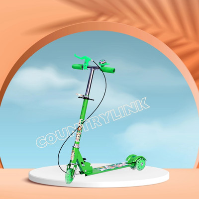 CountryLink 3 Wheel Foldable Height Adjustable Kick Scooter with LED Lights, Brake and Bell(Green)
