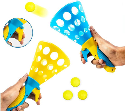 3 Jokers Click and Catch Twin Ball Launcher Game with 3 Ball Indoor Outdoor Toy Set Throwball