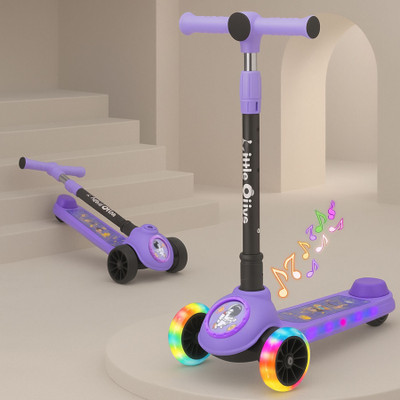 Little Olive Kids Studio Musical LED Scooter with Adjustable Height and Safety Features(Purple)
