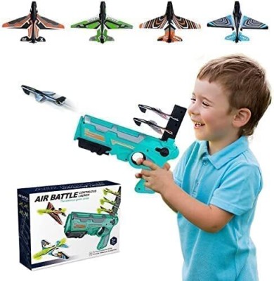 Pluspicks Air Battle Gun Toy with 4 Paper Foam Glider Planes Kids for Fun Outdoor Sports(Multicolor)