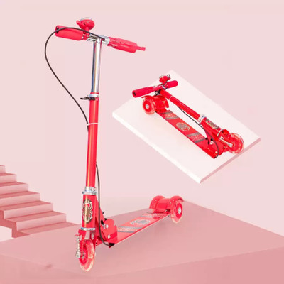 PYXBE kids-scooters 3 Wheel Foldable Scooter Cycle,Kick Scooter,3 Adjustable Height(Red)