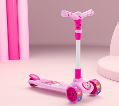 Miss & Chief Spartan Tiger - 3 Wheel Kick Scooter,Foldable with LED Wheels,Adjustable Height(Pink)