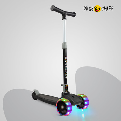 Miss & Chief Scooter with 3 Level Height Adjust & Foldable with LED Rotary Light Up Wheels(Black)