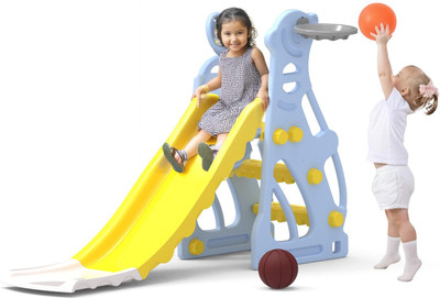 Lifelong Cuppy Penguin Kids Slide (3–7 Years) | Wide & Long Slide with Basketball Hoop(White, Yellow)