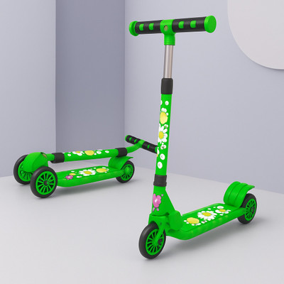 Sasimo Scooter for Kids 3 Wheeler Foldable Kick Skating Cycle with Brake Bell LED Wheel(Green, White)