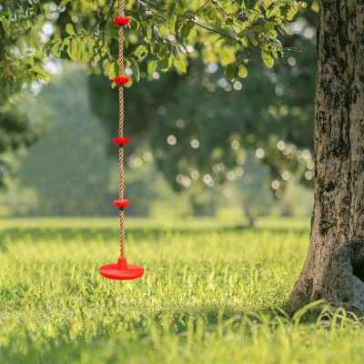 HOP N PLAY Climbing Rope Monkey Swing with Platforms and Hanging Disc(Red)