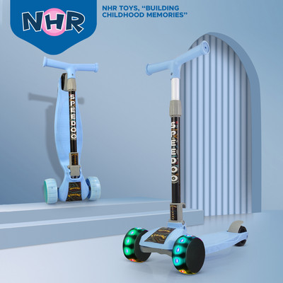 NHR Scooter 3 Level Height Adjust & Foldable with LED Rotary Light Up Wheels(Blue)