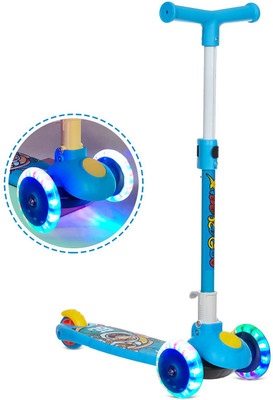 Little Creation Adjustable Height LED light scooter foldable with PU Wheelsand Brakes(Blue)