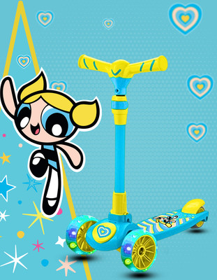 Miss & Chief Powerpuff Girls-Bubbles 3-Wheel Kids Scooter with LED Wheels & Adjustable Height(Blue)