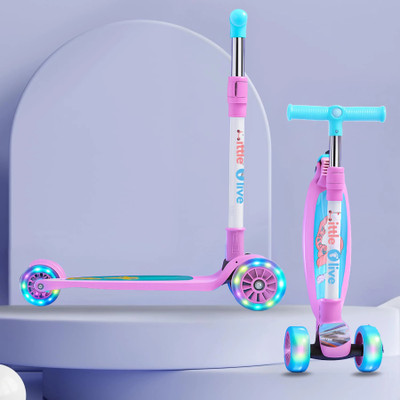 Little Olive Foldable 3-Wheel Kids Scooter with Adjustable Handlebar and LED Wheels(Pink, Blue)