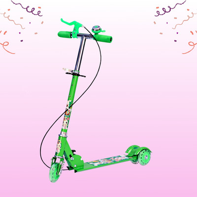 CountryLink New Scooter 3 Wheeler Foldable Kick Skating Cycle with LED Light, Brake & Bell(Green)