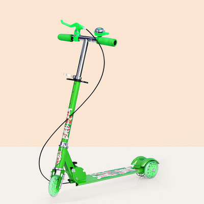 Sasimo Adjustable Scooter Kids 3 Wheeler Foldable Kick Cycle with Brake Bell LED Wheel(Green)
