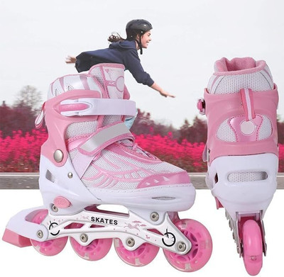 CountryLink New Inline Skating with LED Flashing Wheel Aluminum Body with Size Adjustable In-line Skates - Size 8-11 UK(Pink)