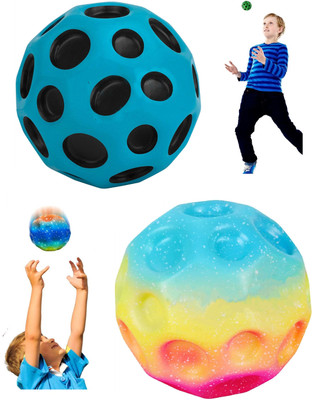 BAREPEPE Crazy Moon Ball Toy Bouncy Jumping Ball - Pack of 2 (1 Gradient 1 Classic)(Multicolor)